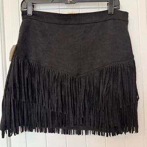 Altar'd State Black Velvet Fringe Mini Skirt Night Out